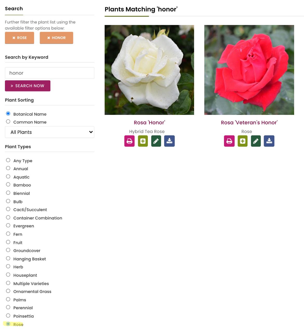 Plant Database Search Tips